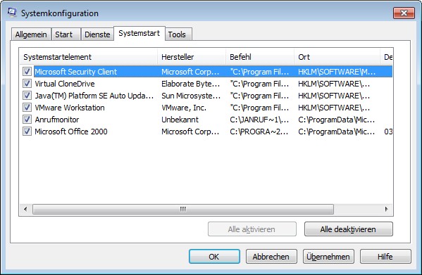 Systemkonfiguration "Systemstart"