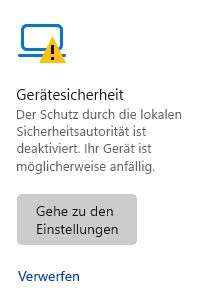 Gerätesicherheit: Der Schutz durch die lokale Sicherheitsautorität ist deaktiviert