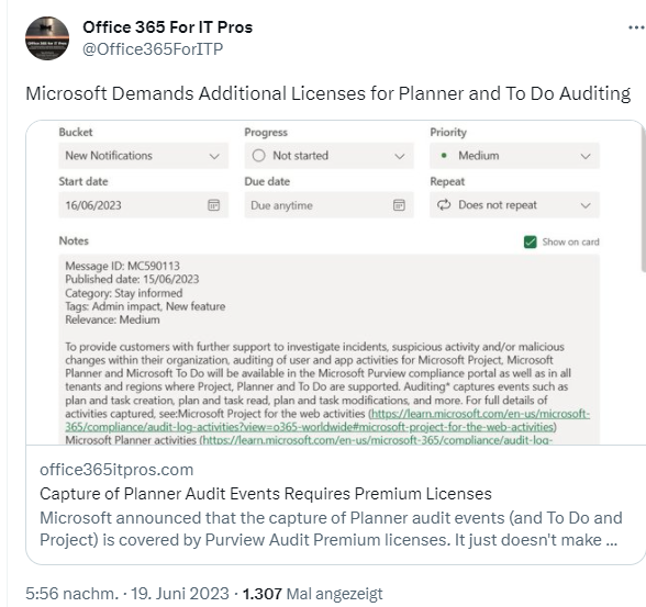 Microsoft Demands Additional Licenses for Planner and To Do Auditing