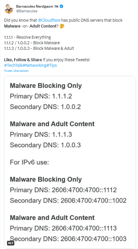 Cloudflare DSN server blocks malware /adult content