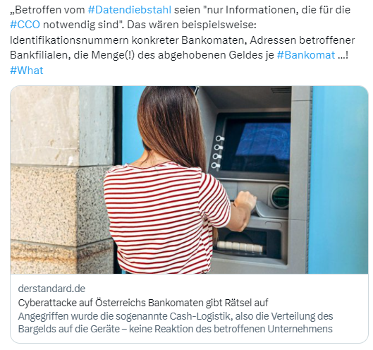 Angriff auf Bankomaten-Infrastruktur in Österreich