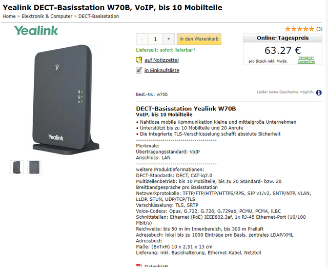  Yealink DECT-Basisstation W60B VoIP von Böttcher AG