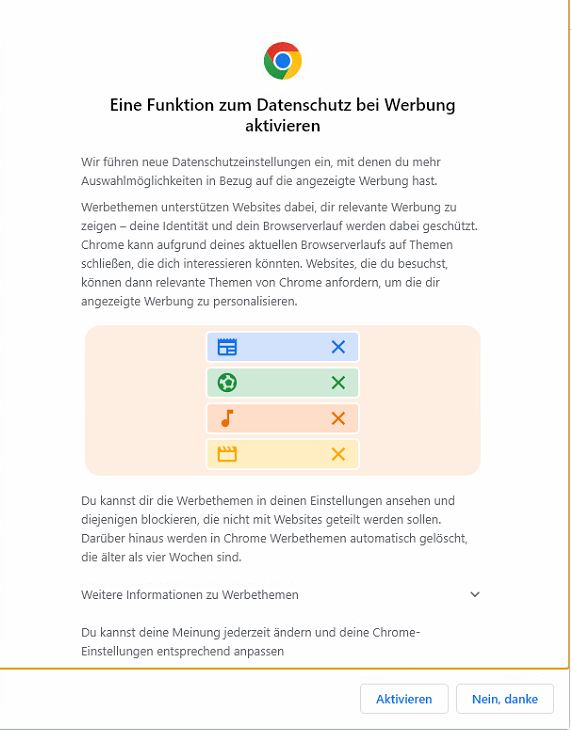 Chrome: Datenschutz bei Werbung