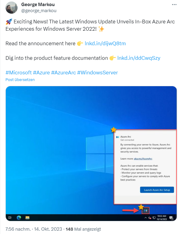 Azure Arc in taskbar Azure Arc in taskbar