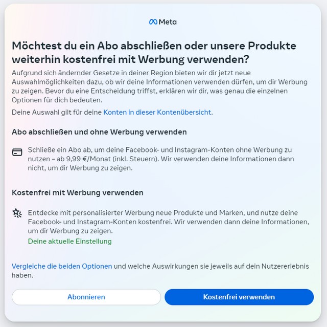 Facebook Werbung und Abo