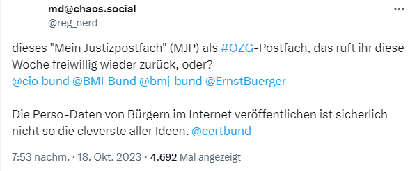 Mein Justizpostfach mit Datenschutzproblemen