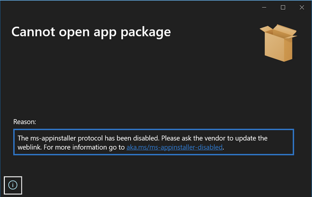 MSXI app installer protocol disabled