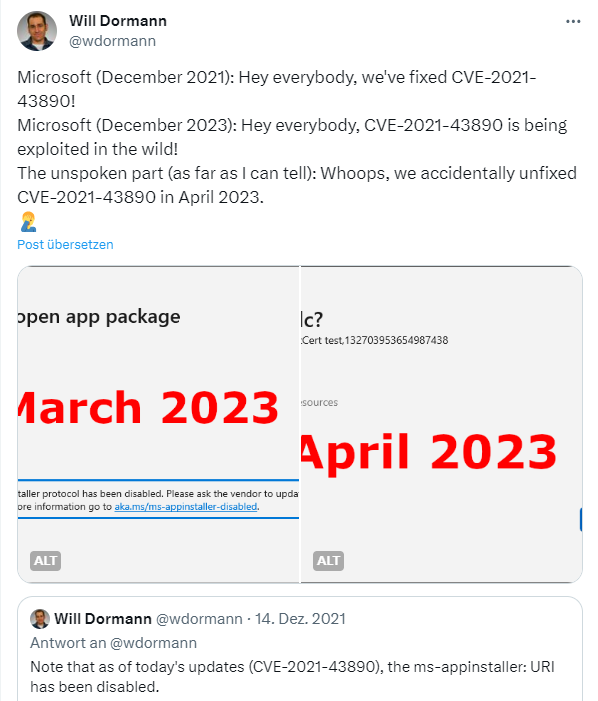History of CVE-2021-43890 