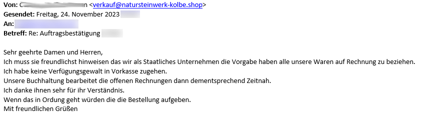 Betrugsmail mit Bestellung