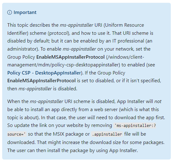 ms-appinstaller protocol deactived