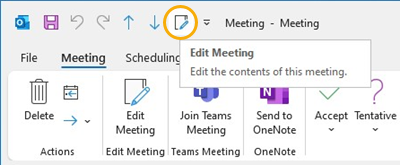OutlooK Edit Meeting Button