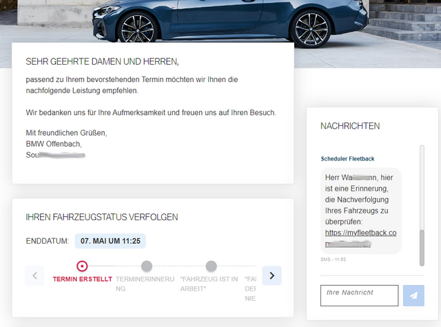 Nachricht an Fleetback-Kunden Nachricht an Fleetback-Kunden