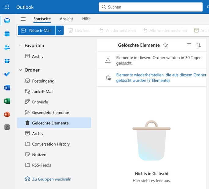 Gelöschte Elemente in outlook.office.com