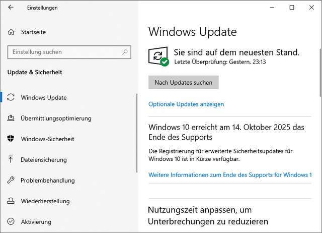 Windows 10 ESU Option in Vorbereitung