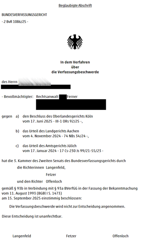 Verfassungsbeschwerde Ablehnung