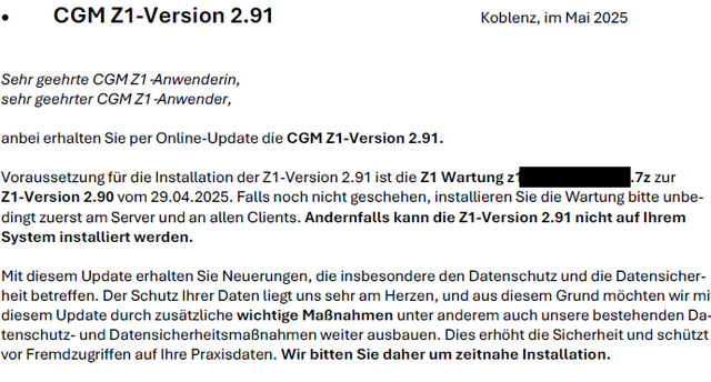 Z1 Update-Ankündigung