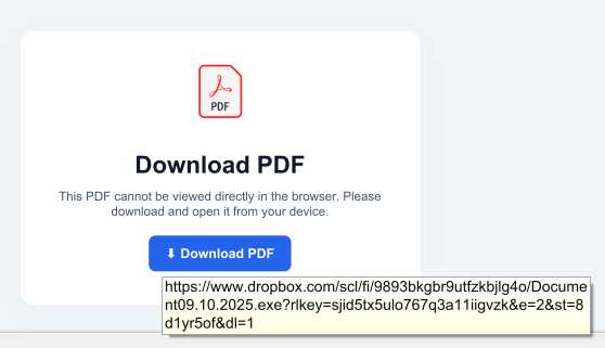 Dokument mit Virus-Download-Link