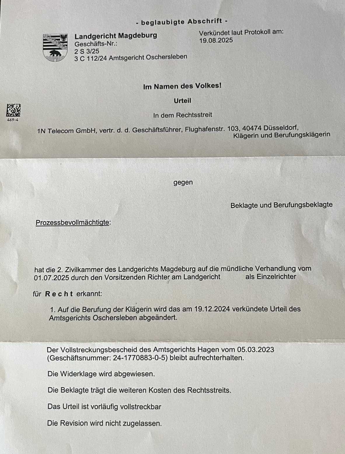 "Urteilskopie" beim TPI-Schreiben