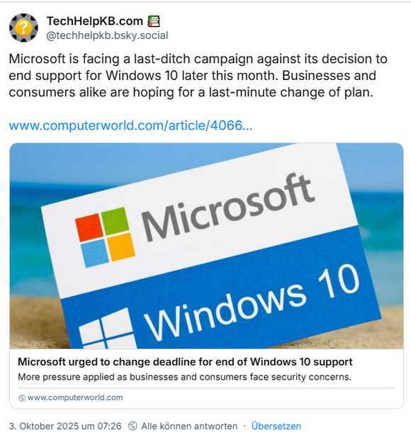 Windows 10 EOL Kampagne