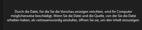 Windows Dokumentvorschau mit Warnung