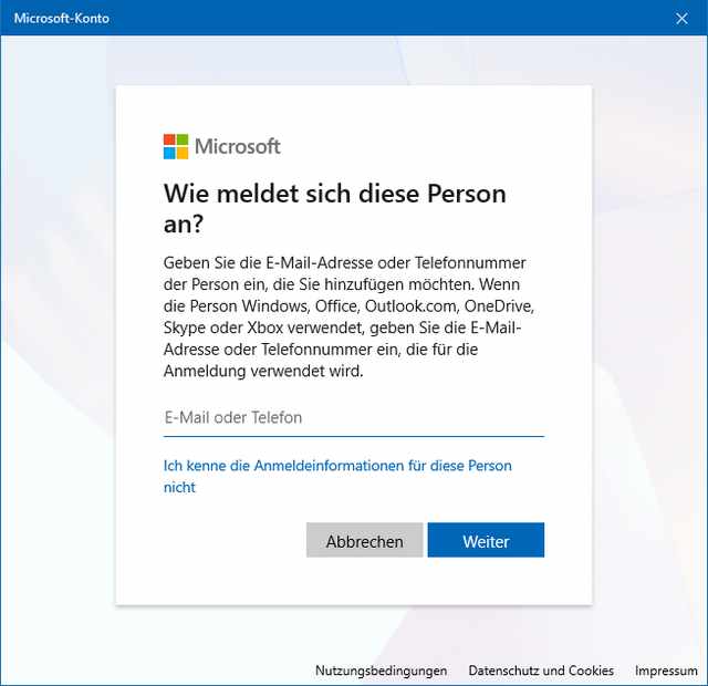 Microsoft Konto Anmeldeseite