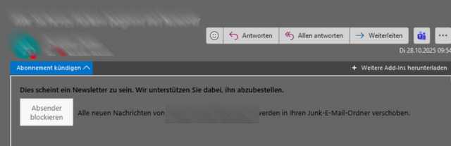 Outlook-Schaltfläche Abonnement kündigen