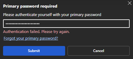 Primary Password-Abfrage im Edge