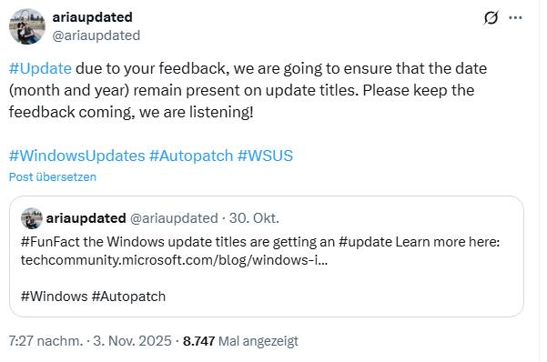 Tweet zu Update-Titeln