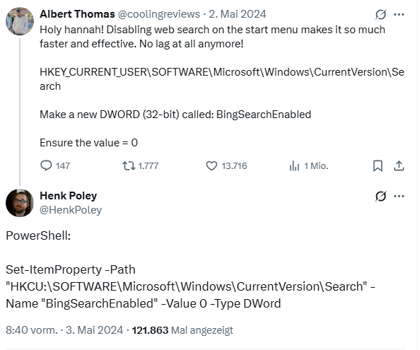 Startmenü-Suche optimieren