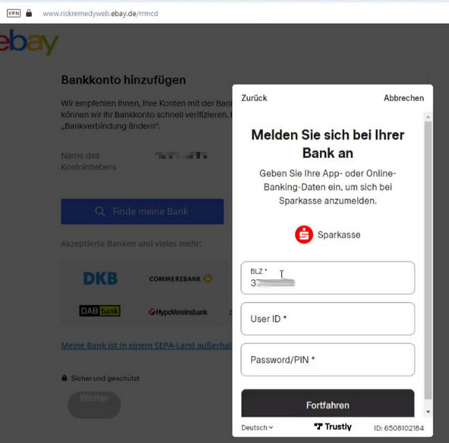 eBay Bankkontenprüfung